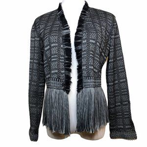 Nic+Zoe Steel Fringe Textured Knit Jacket M